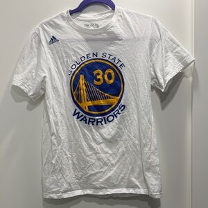 Adidas White CURRY NBA T-Shirt with Blue and Gold Warriors Logo